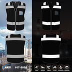 TCCFCCT Mesh Hi Vis Vest 5 Pockets High Visibility Work Vest with Reflective Strips, Meets ANSI/ISEA Standards, Black, M