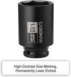 CASOMAN 6-Point 1/2-Inch Drive Deep Impact Socket- 1-1/2" (SAE), CR-MO, 1/2-inch Drive 6 Point Axle Nut Socket for Easy Removal of Axle Shaft Nuts (1-1/2")