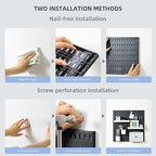 VUSIGN Pegboard Combination Wall Organizer Kit, 4 Pieces Pegboards and 17 Accessories Modular Hanging, Wall Mount Display Peg Board Panel Kits for Bedroom, Home, Office, Bathroom, 22" x 22", Black