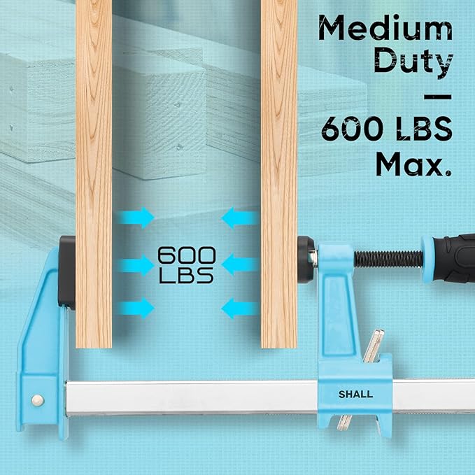 SHALL 6-Inch Steel Bar Clamps Set, 4-pack Medium-Duty Quick-Release F Clamps, 600 Lbs Load Limit for Woodworking, Metal working, DIY and Crafts