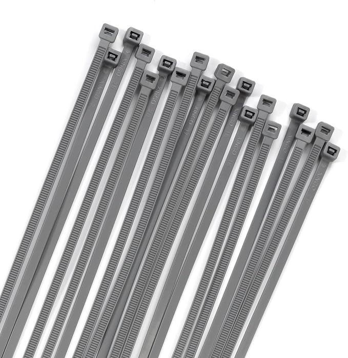 XINGO 100PCS Cable Zip Ties Heavy Duty, Premium Nylon Plastic Wire Ties with 50 Pounds Tensile Strength, Self-Locking Black Nylon Zip Ties for Indoor and Outdoor (16 inch, Silver)