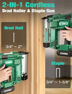 KIMO 18 Gauge Nail Gun Cordless with Battery 2.0Ah X 2, 1000pcs Nails and Staples, 2 Firing Modes, 180 Nails/min, Adjustable Nailing Depth, 2 in 1 Cordless Brad Nailer and Stapler for DIY Project
