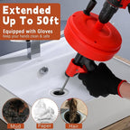 50 FT Double Mode Drain Snake Tools, 11-in-1 Drain Auger for Sink and Drain Unblocking, Plumbing Snake for Kitchen, Bathrom and Shower Sink, Snake for Real DYIs【Upgraded】