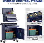 5 Drawer Tools Chest, Tool Cabinet with Universal Lockable Wheels，Tool Box with Detachable Top Box for Workshop (Darkblue)