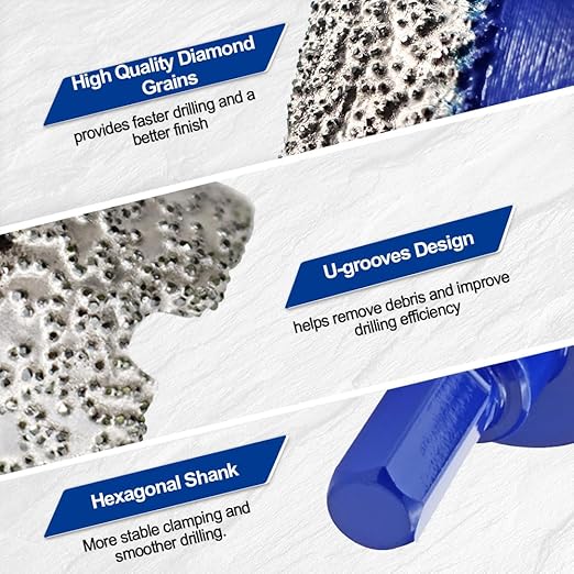 SHDIATOOL Diamond Drill Core Bits,Tile Drilling Core Hole Saw Kit for Porcelain Marble Ceramic Granite with 1/4 Carbide Positioning Drill Bit 12pcs (5/6/6/8/20/25/28/32/35MM/6MM/30MM/10MM)