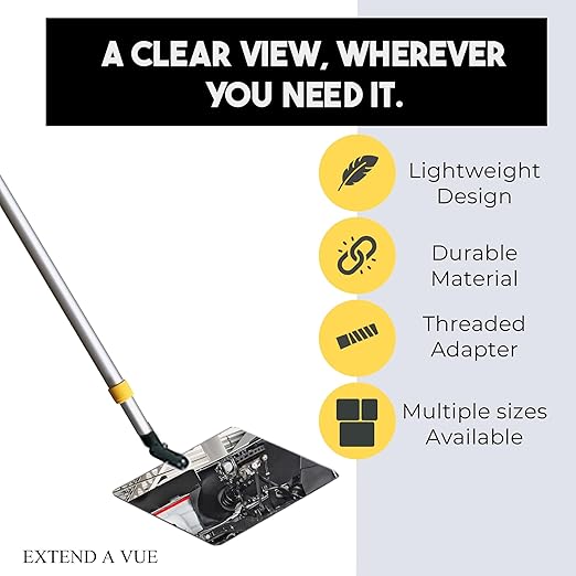 Inspection Mirror Telescoping Pole, Lightweight & Durable, 3 ft - 6 ft Pole, 8 x 10 inch Acrylic Mirror