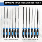 13Pcs Premium Small File Set, 6 Diamond Files, 6 Steel Files, Cleaning Brush & Carrying Case for Wood, Plastic, Jewelry, Leather, DIY