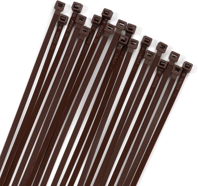 XINGO 100PCS Cable Zip Ties Heavy Duty, Premium Nylon Plastic Wire Ties with 50 Pounds Tensile Strength, Self-Locking Black Nylon Zip Ties for Indoor and Outdoor (12 inch, Brown)