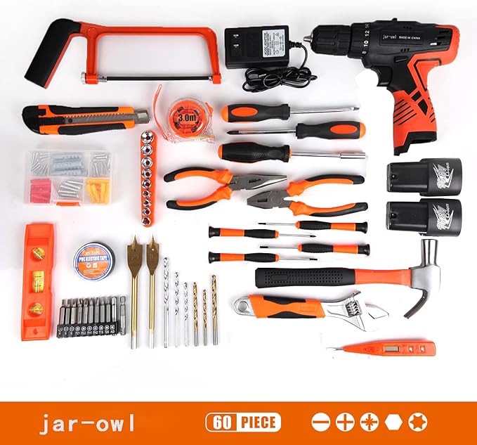 Power Tools Combo Kit, LETTON Tool Set with 60pcs Accessories Toolbox and 16.8V Cordless Drill Set for Home Cordless Repair Tool Kit