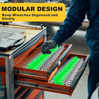Chunful 100 pcs Modular Wrench Organizer Holder Wrench Tool Organizers Storage Racks Set with Metric & SAE Label for Tool Box Drawer Storage for Father Brother Professional Mechanics Men (Green)