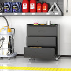 Metal Storage Cabinet with Wheels, Garage Storage Cabinet with 3 Drawers, Rolling Tool Storage Cabinet, Assembly Required, Black