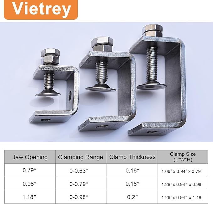 Stainless Steel C Clamps, Mini Tiger Clamp Set for Mounting, Heavy Duty Metal U Clamps, Small Desk G-Clamp with 0.98 Inch Stable Wide Jaw Opening for Metal Working Woodworking Welding Building (6pcs)