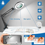 15X 30X Magnifying Glass with Light and Stand, LED Desk Lamp with Base and Clamp, 5 Color Mode, 10 Dimmable Levels, Hands-Free Magnifying Glasses for Close Work, Reading, Crafts, Jewelry
