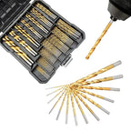 SAE 99PCS Titanium Coated Drill Bit Set, 135° Tip High Speed Steel, Twist Drill Bit Set with Storage Case for Aluminum, Copper, Soft Alloy Steel, Wood, Plastic Size from 1/16" to 3/8"