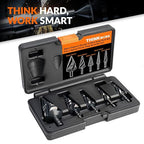 THINKWORK Four Spiral Flute Step Drill Bit Set (Metric), 5 Pcs HSS Step Drill Bits (4mm-35mm) Unibit Step Drill Bit, 6mm and 10mm Shank Step Bits for Aluminum, Wood, Plastic, Metal
