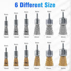 Rocaris 36 Pcs Wire End Brush for Drill with 1/4-Inch Shank, 6 Sizes Brass Coated & Carbon Steel Wire Drill Brush Set for Removal of Rust Corrosion Paint