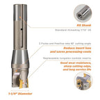 R8 Shank Indexable 1-1/4" End Mill, 1-1/4" Diameter 90 Degree High Speed Milling Cutter with Replaceable Carbide Insert