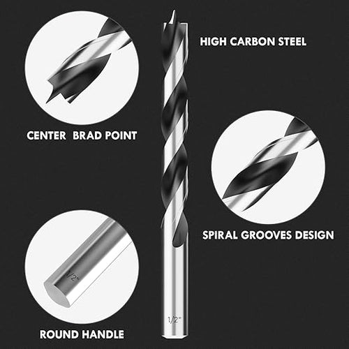 1/4" Brad Point Wood Drill Bit Set, 16Pcs Drill Bit Set with Double Flutes Design for Carpenter Woodworking and All Types of Wood