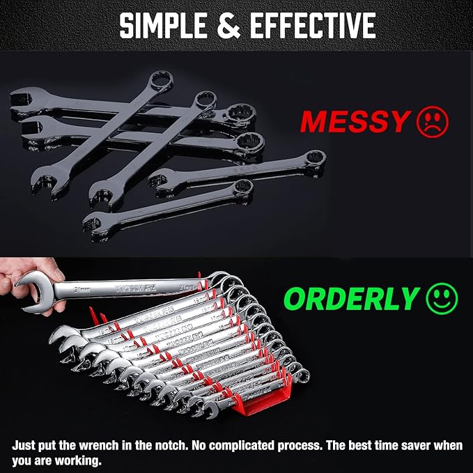 ALOANES 104-Slot Metal Wrench Organizer, Heavy Duty Wrench Organizer Tray for Tool Box, Professional Fit SAE & Metric Wrench Storage, 8 Pack Wrench Holders(4 Colors)