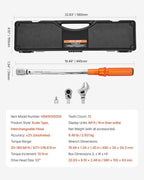 VEVOR Adjustable Torque Wrench 1/2 Inch Drive, 20-160Ft.lb/27.1-216.8Nm, 38MM Open End, 3/8 Inch Drive Torque Wrench with Interchangeable Jaw & Ratchet Head for HVAC, Car, Moto, Narrow Pipeline