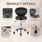 Leather Rolling Swivel Salon Stool Chair with Back Support Adjustable Hydraulic Seat Height 22 in for Office Massage Facial Spa Medical Drafting Tattoo Beauty Barber