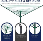 91 FT Umbrella Clothesline Outdoor - Clothes Line Outdoors Green Painted Steel Frame with Ground Socket - Clotheslines for Outside Laundry Drying, Washing Line for Hanging Clothes, Sheets etc