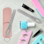 Metal Nail File with Case, 2 Pack Keychain Nail Files for Natural Nails, Fingernail Files Diamond Round Tip Stainless Steel Double Sided Fine Grit Silver Filer with Leather Sheath Travel Pink Purple