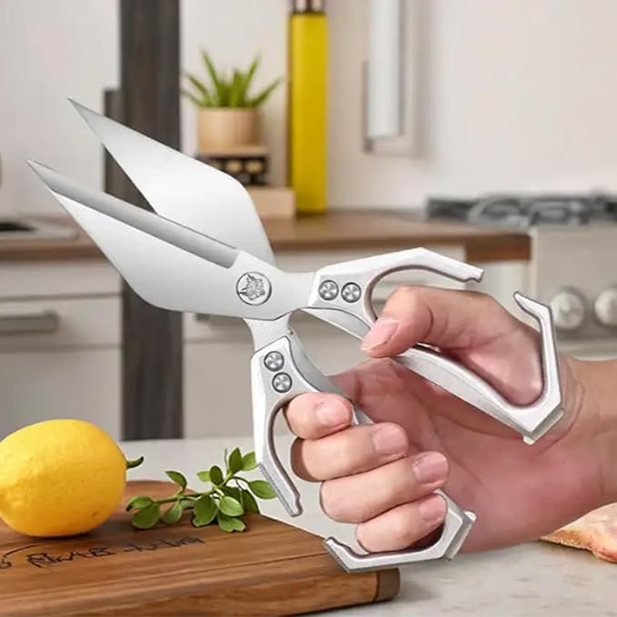 Multi-Purpose Kitchen Scissors,stainless steel scissors,Poultry Shears,Sharpeners Bottle Openers Zester and More Stainless Steel,for opening cans and heavy duty poultry cutting (Silver)