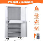Metal Garage Storage Cabinet with Wheels and Lockable Doors, 71" H Rolling Tool Cabinet with Pegboard,Hooks and Drawer for Garage Warehouse Home,Required Assembly,Grey and White