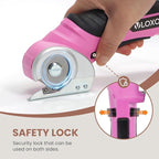 VLOXO Cardboard Cutter, Cordless Electric Scissors for Leather with Safety Lock, Box Cutter Electric Multi-Cutting Tools Rechargeable Powerful Scissors for Canvas Leather Plastic with Storage Box Pink