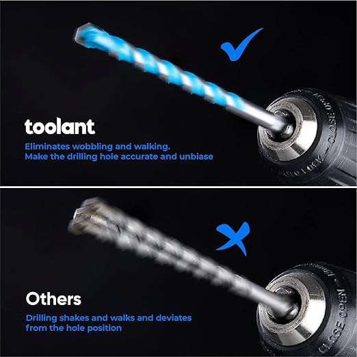 toolant 1/2" Concrete Drill Bit Set & Masonry Drill Bit Set, Shockproof Hex Shank Hammer Drill Bit Set for Glass/Brick/Plastic/Cement/Tile, Industrial Strength Carbide Drill Bit Tip 1/2" Box of 5