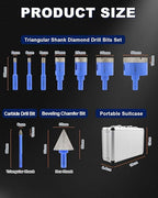 Diamond Tile Hole Saw Kit - 9Pcs 1/4'' X 2, 5/16'', 4/5'', 1'', 1-3/8'', 2'' Drill Bits Set, 1/4'' Carbide Drill Bit, 1-3/8'' Beveling Chamfer Bit for Porcelain Tile Ceramic Granite Marble