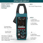 HANMATEK 3-in-1 AC/DC Clamp Meter & Oscilloscope,5MS/s High Sampling Rate,1MHz Bandwidth,600A &1000V AC/DC Current & Voltage Detection,Resistance,Capacitance,Continuity Test,NCV,Data Logging-CO601