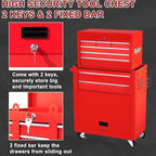8-Drawer Rolling Tool Chest with Wheels - High Capacity Tool Cabinet with Detachable Top Toolbox for Garage and Workshop Organization - Metal Tool Cart with Liner & 6 Hooks, Red