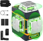 CIGMAN Laser Level CM-801 Laser Level Self Leveling 3x360°3D Green Cross Line for Decoration and Picture Hanging with Two Rechargeable Batteries, Remote Controller and Magnetic L-Shaped Bracket