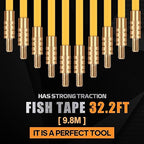 32.2FT Fiberglass Running Electrical Wire Cable Glow Rods Wire Pulling, Fish Rods Electrical Kit with 6 Different Attachments and Fish Tape Wire Puller Kit (Yellow)