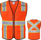 Class 2 Safety Vest with Zipper Front and multiple Pockets, High Visibility Vest, Meets ANSI/ISEA Standards