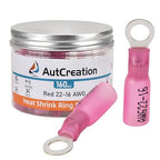 AutCreation 160PCS Heat Shrink Ring Terminals #8 Red 22-16 AWG Marine Grade Electrical Wire Connectors, Tinned Red Copper Resistant Ring Connectors, Insulated Waterproof Crimp Terminals