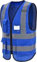 A-SAFETY XSmall Blue Safety Vest Reflective Work Vest,Hi Vis vest 7 Pockets, X-Small