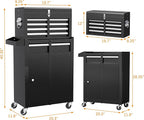 INTERGREAT Black Tool Chest, 5-Drawer Rolling Tool Storage Cabinet with Detachable Top Tool Box, Tool Chest with Universal Lockable Wheels, Metal Tool Cart for, Workshop, Barbershop