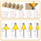 5PCS Chamfer Router Bit Set 1/4 Inch Shank Dish Carving Router Bits with Top Bearing for Woodworking, 11.25, 15, 22.5, 30, 45 Degree