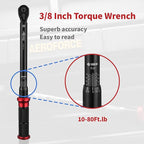AEROFORCE 3/8-Inch Drive Torque Wrench（10-80 lb.ft / 13.6-108.8 Nm),72 Tooth Dual Direction Reversible Ratchet, Dual Range Scales, Precision Calibrated for Bike, Motorcycle and Car Repair