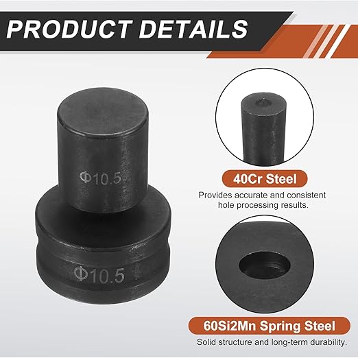 HARFINGTON Hydraulic Hole Punch Die Φ10.5mm Round Hole 40Cr Steel Electric Punching Kit for CH70 Electric Punching Machine, Black