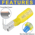 haisstronica 120PCS Yellow Heat Shrink Piggyback Spade Connectors, 12-10 AWG Piggyback Wire Connectors, Quick Disconnect Piggyback Terminals