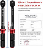 AEROFORCE 1/4-Inch Drive Click Torque Wrench (4-20 lb.ft / 5.4-27.2 Nm),72 Tooth Dual Direction Reversible Ratchet with Dual Range Scales, Precision Calibrated for Bikes & DIY