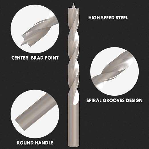 Brad Point Wood Drill Bit Set, 29Pcs HSS Drill Bit Set with Double Flutes Design for Carpenter Woodworking and All Types of Wood (1/16" - 1/2")