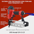 Pnumatic Finish Nailer,16Gauge nail Gun Acepts 3/4 Inch up to 2-1/2 Inch finish Nails.Brad Nailer Gun Can Hit Hardwood Ideal for Upholstery (Include 6m Air tube,1*Nail puller & Portable Bag)