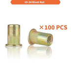 Rivet Nut Installation Tool Set Flat Head Rivnut Threaded Insert Nut Kit SAE & Metric for Metal Heavy Duty Zinc Plated Nutsert (10-24(Rivet Nut-100pcs))