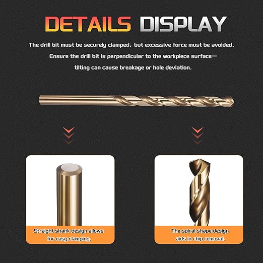 Drill Bit, #13 Cutting Diameter, 4341 HSS Gold Finish 135° Cutting Angle Number Jobber Bits - (Applications: for Drilling Soft Metal Plastic Wood), 5-Pieces