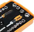DNA MOTORING Home Repair Tool Set, Magnetic Screwdriver Socket Set, Ratchet Screwdriver Tools Set for Mechanics and DIY, w/Storage Box, Orange, TOOLS-00037
